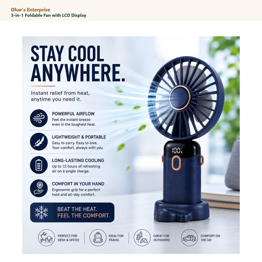 3-in-1 Foldable Fan with LCD Display main product image