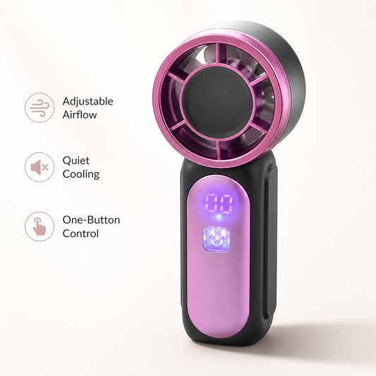 variant:Pink | Mini Handheld Fan | Airflow and control feature panel