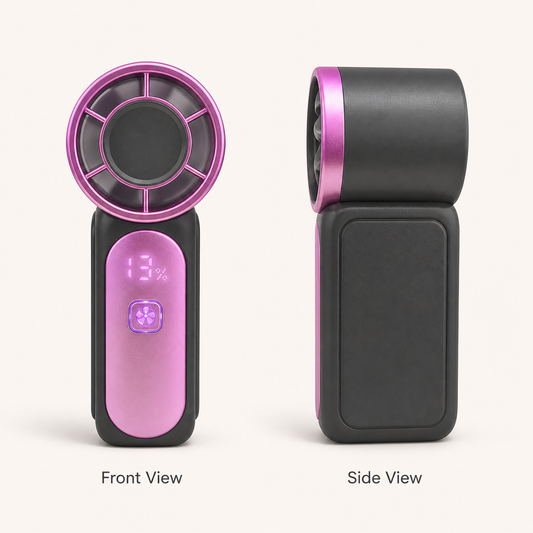 variant:Pink | Mini Handheld Fan | Front and side views