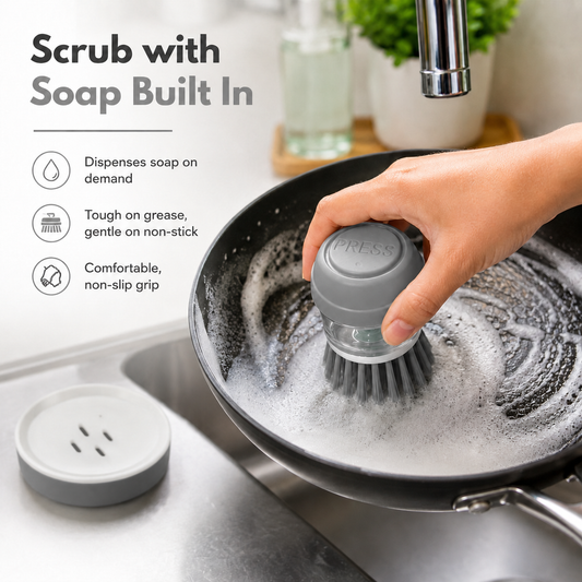 variant:Grey | Cleaning Pot Brush | Soap built in panel