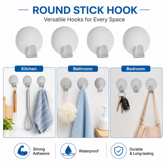 variant:Round | Self-Adhesive Stainless Steel Hooks | Multi-room use cases image