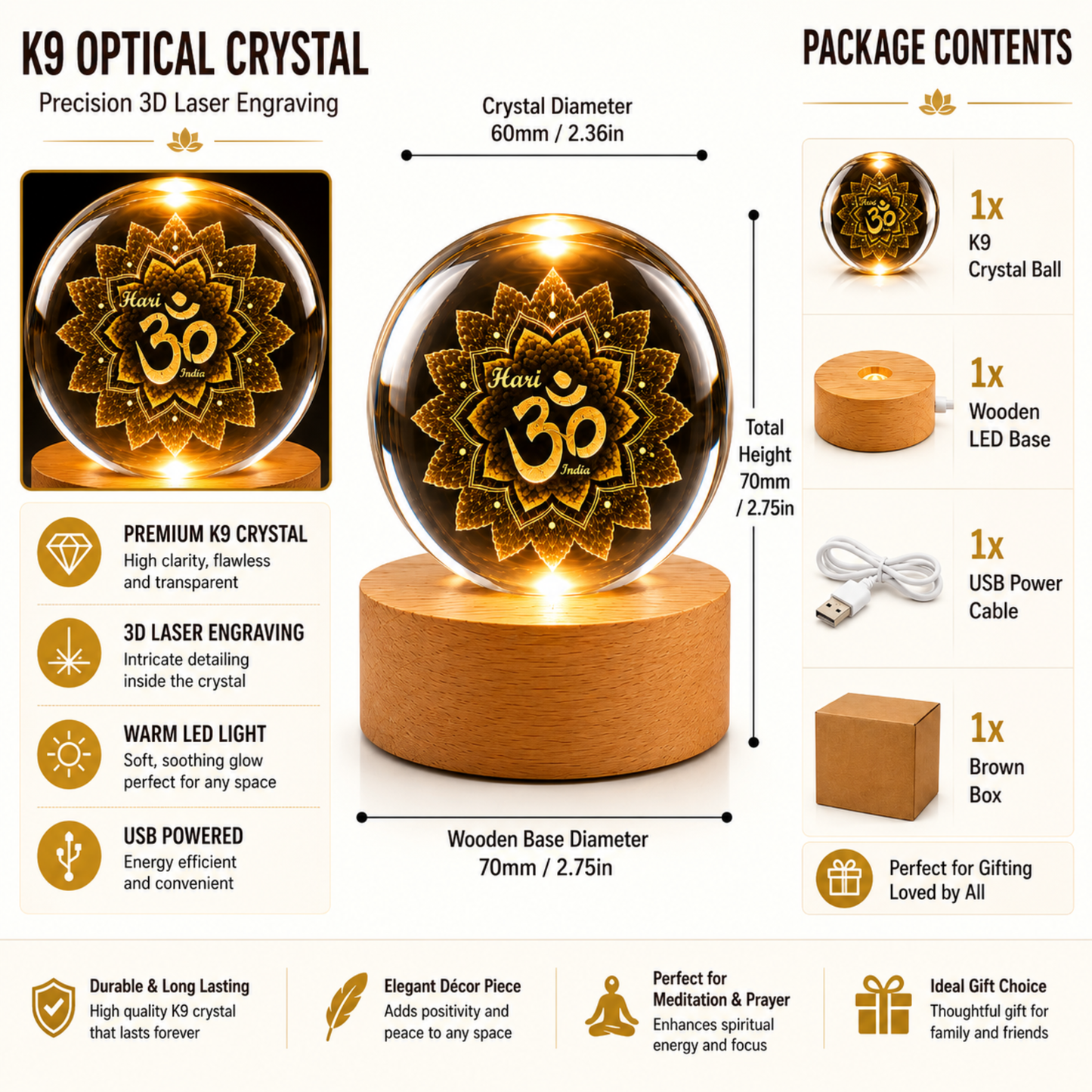 Om Crystal Ball LED Lamp – Dhar's Enterprise