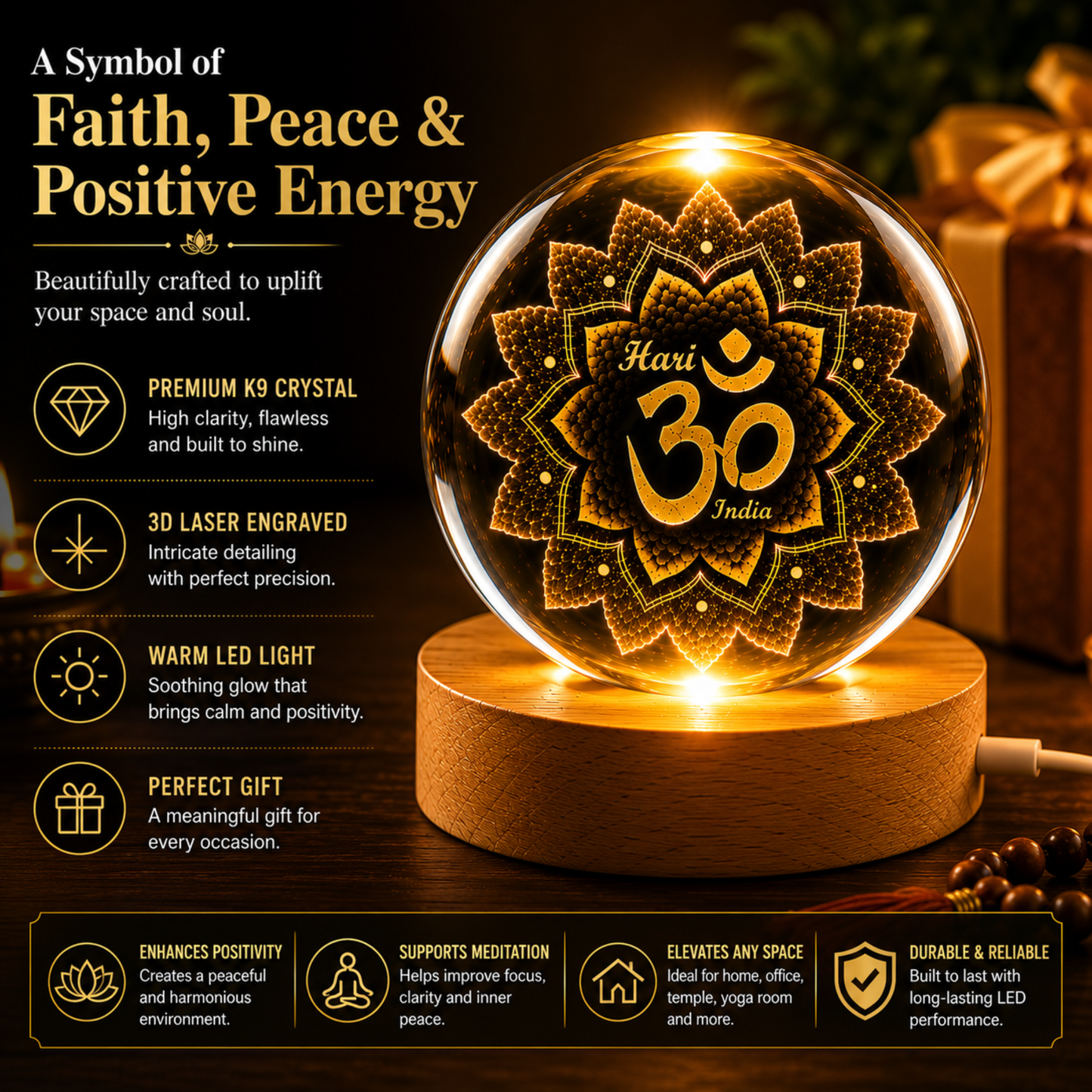 Om Crystal Ball LED Lamp – Dhar's Enterprise