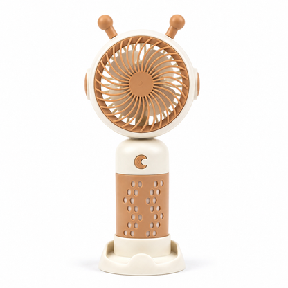 Snail Shape Portable Mini Fan in cream and tan with snail-like antenna knobs on top, shown on a white background.