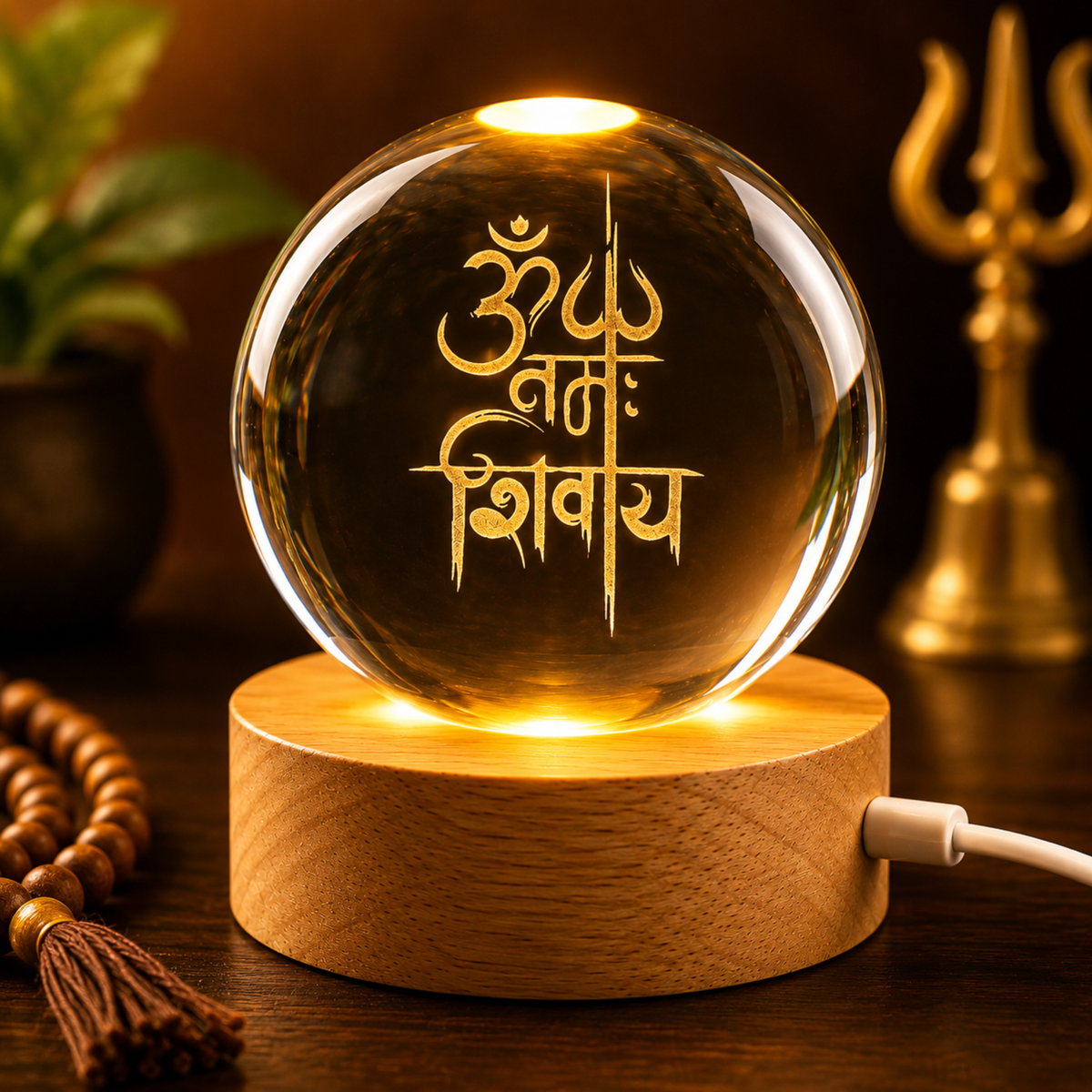 variant:Om Namah Shivaya | Om Crystal Ball Night Lamp | Package contents and dimensions