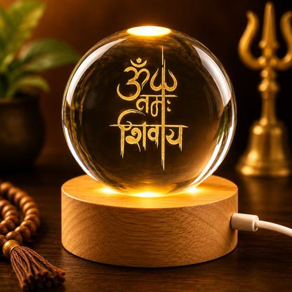 variant:Om Namah Shivaya | Om Crystal Ball Night Lamp | Package contents and dimensions