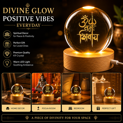 variant:Om Namah Shivaya | Om Crystal Ball Night Lamp | Spiritual glow feature panel