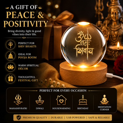 variant:Om Namah Shivaya | Om Crystal Ball Night Lamp | Clean white background product shot