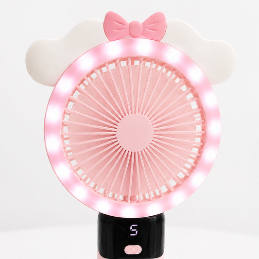 Pink - Rechargeable Desk Fan 4000mAh with Digital Display & LED Ring Light - LED Ring Close-Up