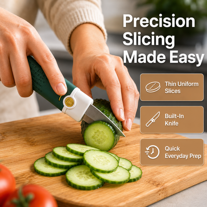 variant:Green | 2-in-1 Vegetable Peeler and Knife | Slicing use image