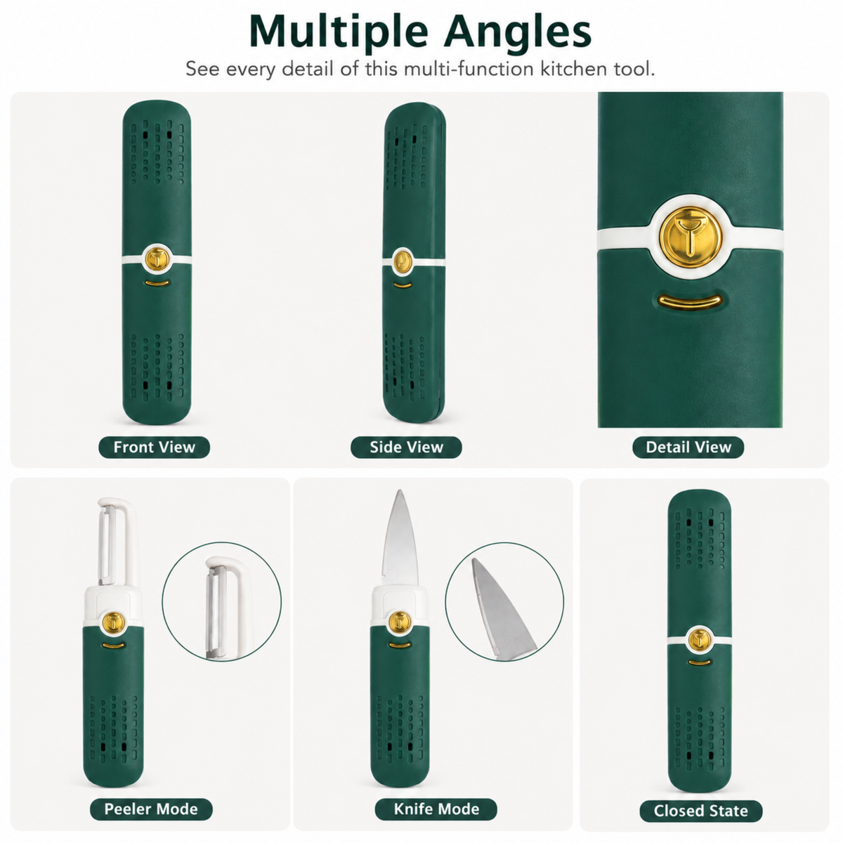 variant:Green | 2-in-1 Vegetable Peeler and Knife | Multiple angles image