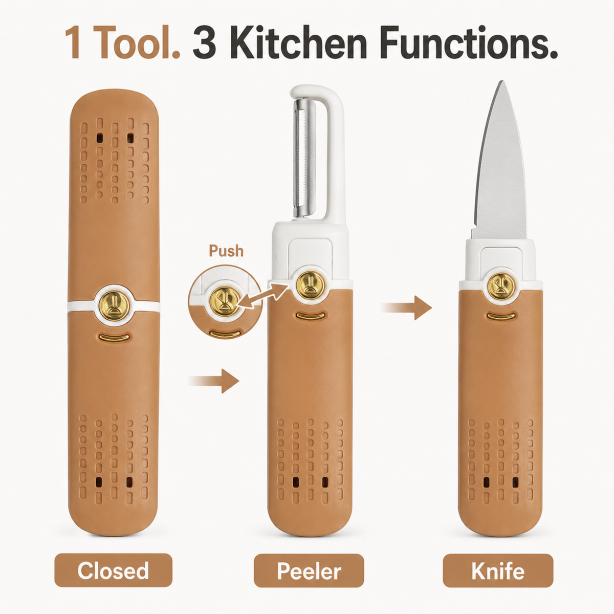 variant:Tan | 2-in-1 Vegetable Peeler and Knife | Main modes image