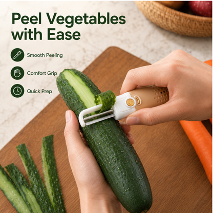 variant:Tan | 2-in-1 Vegetable Peeler and Knife | Peeling use image