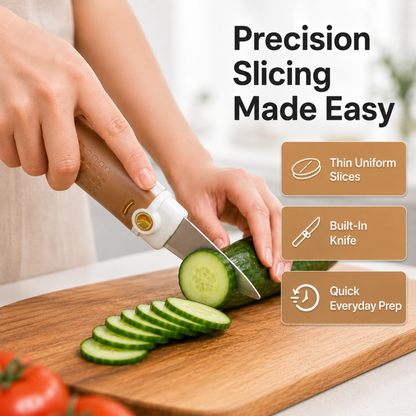 variant:Tan | 2-in-1 Vegetable Peeler and Knife | Slicing use image