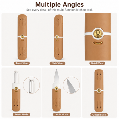 variant:Tan | 2-in-1 Vegetable Peeler and Knife | Multiple angles image