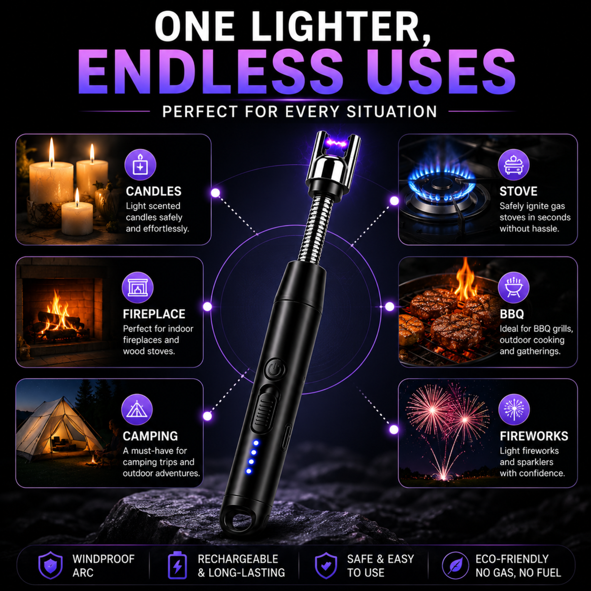variant:Black | Rechargeable Electric Arc Lighter | Many uses image