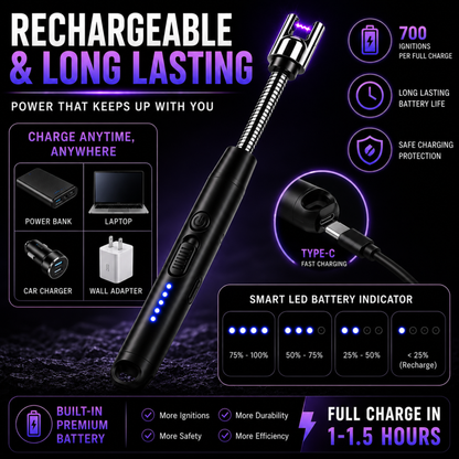 variant:Black | Rechargeable Electric Arc Lighter | Rechargeable battery image