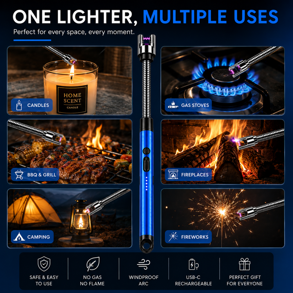 variant:Blue | Rechargeable Electric Arc Lighter | Many uses image