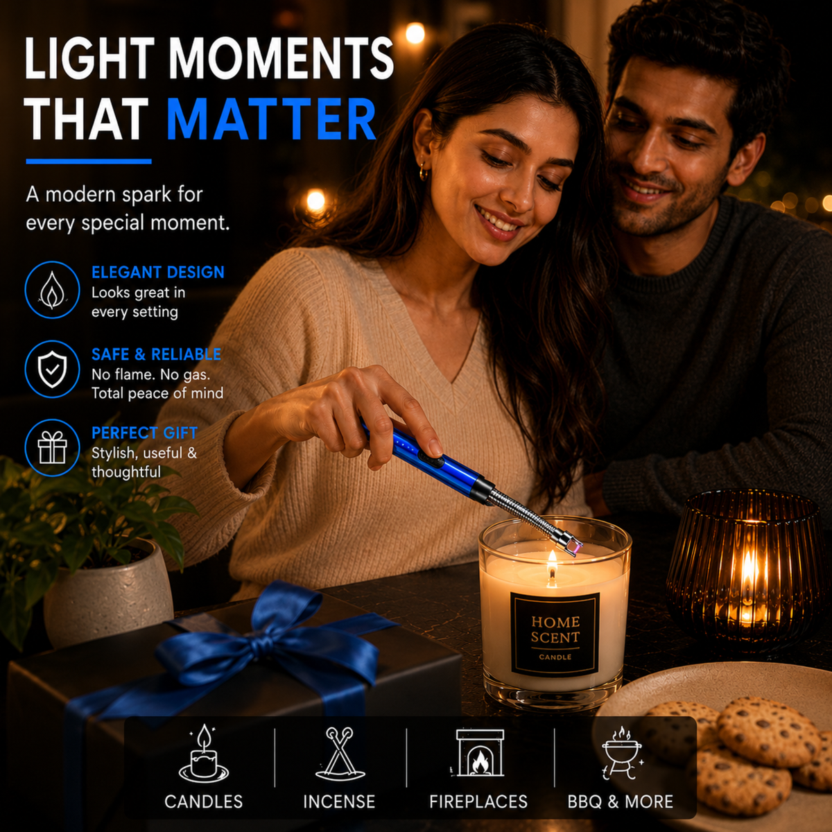 variant:Blue | Rechargeable Electric Arc Lighter | Lifestyle image