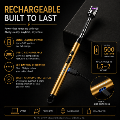 variant:Golden | Rechargeable Electric Arc Lighter | Rechargeable battery image