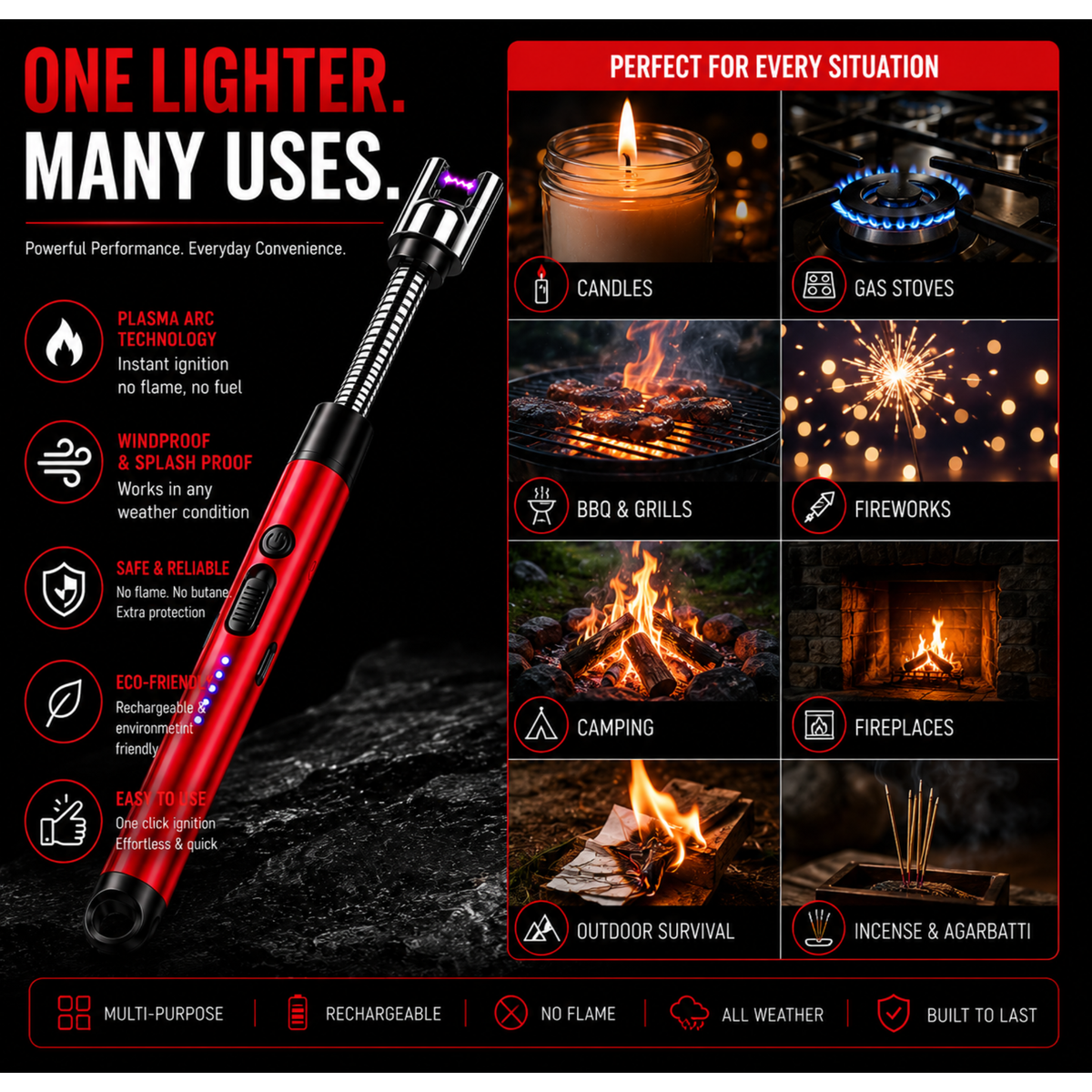 variant:Red | Rechargeable Electric Arc Lighter | Many uses image