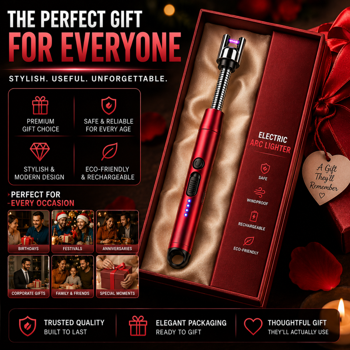 variant:Red | Rechargeable Electric Arc Lighter | Gift use image