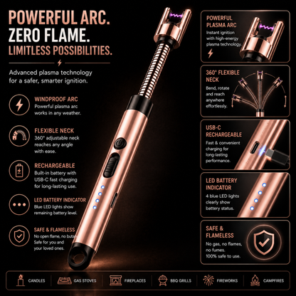 variant:Rose Gold | Rechargeable Electric Arc Lighter | Feature technology image
