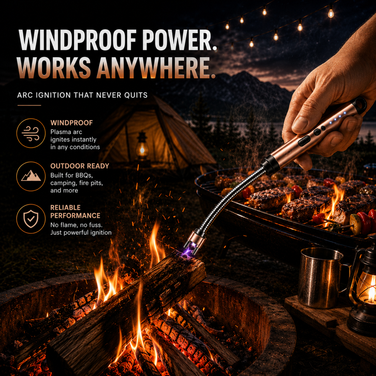 variant:Rose Gold | Rechargeable Electric Arc Lighter | Windproof outdoor use image