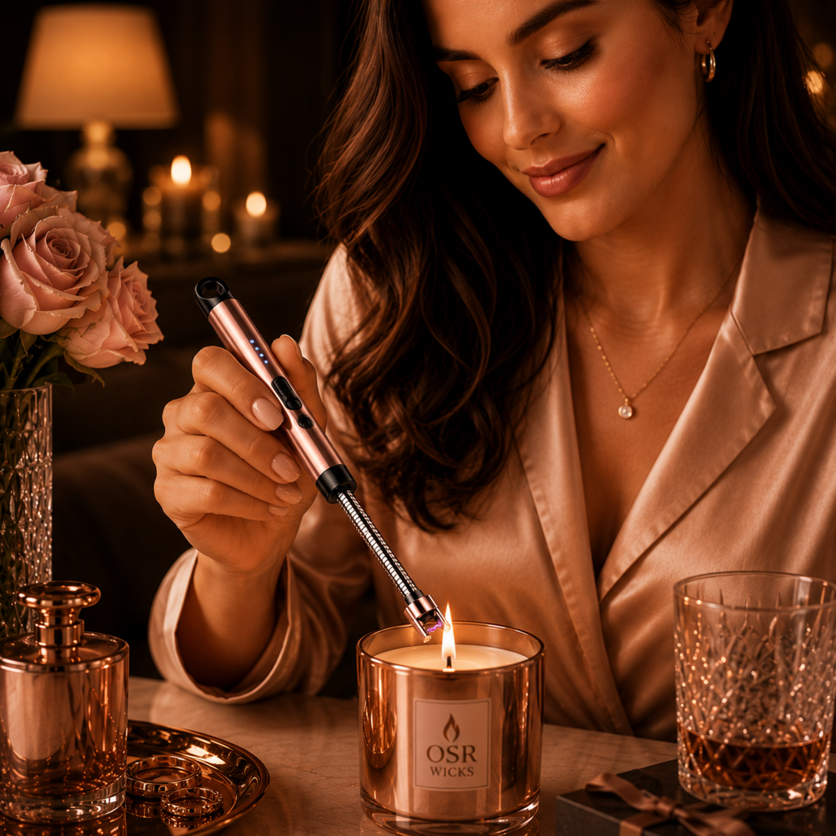 variant:Rose Gold | Rechargeable Electric Arc Lighter | Lifestyle image