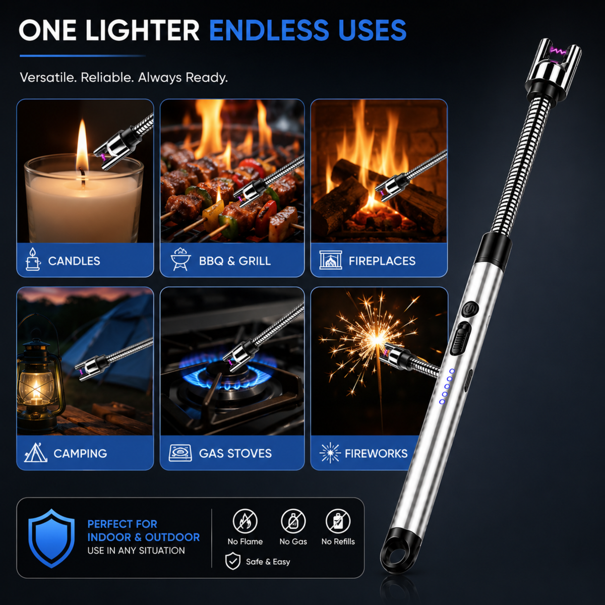 variant:Silver | Rechargeable Electric Arc Lighter | Many uses image