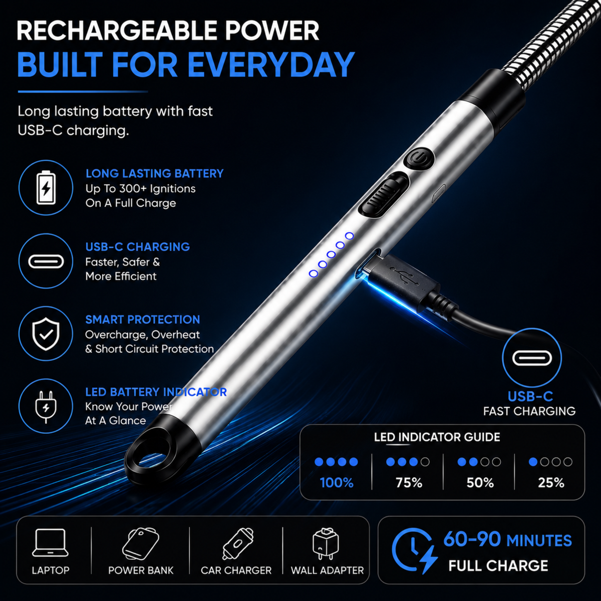 variant:Silver | Rechargeable Electric Arc Lighter | Rechargeable battery image