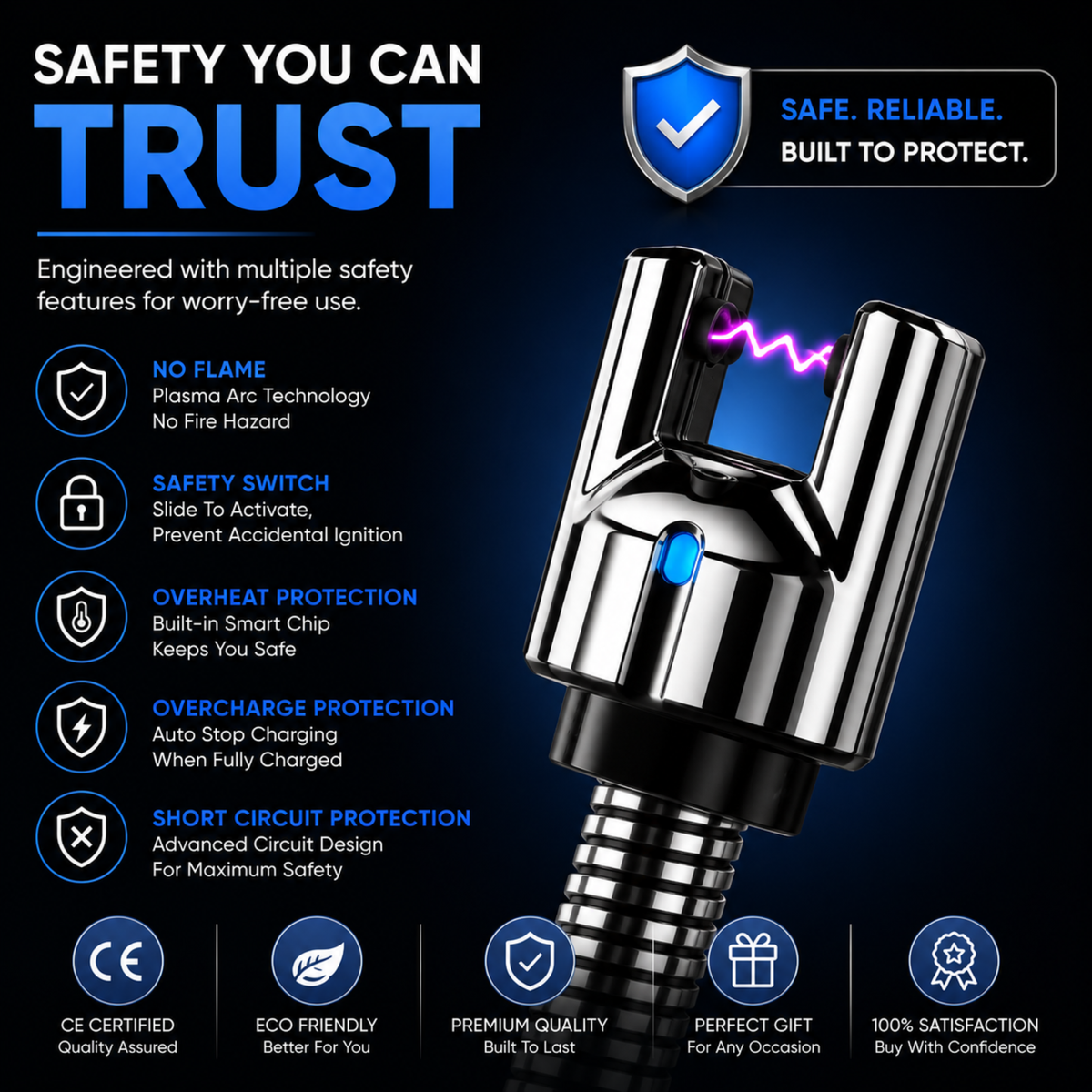variant:Silver | Rechargeable Electric Arc Lighter | Safety lock image