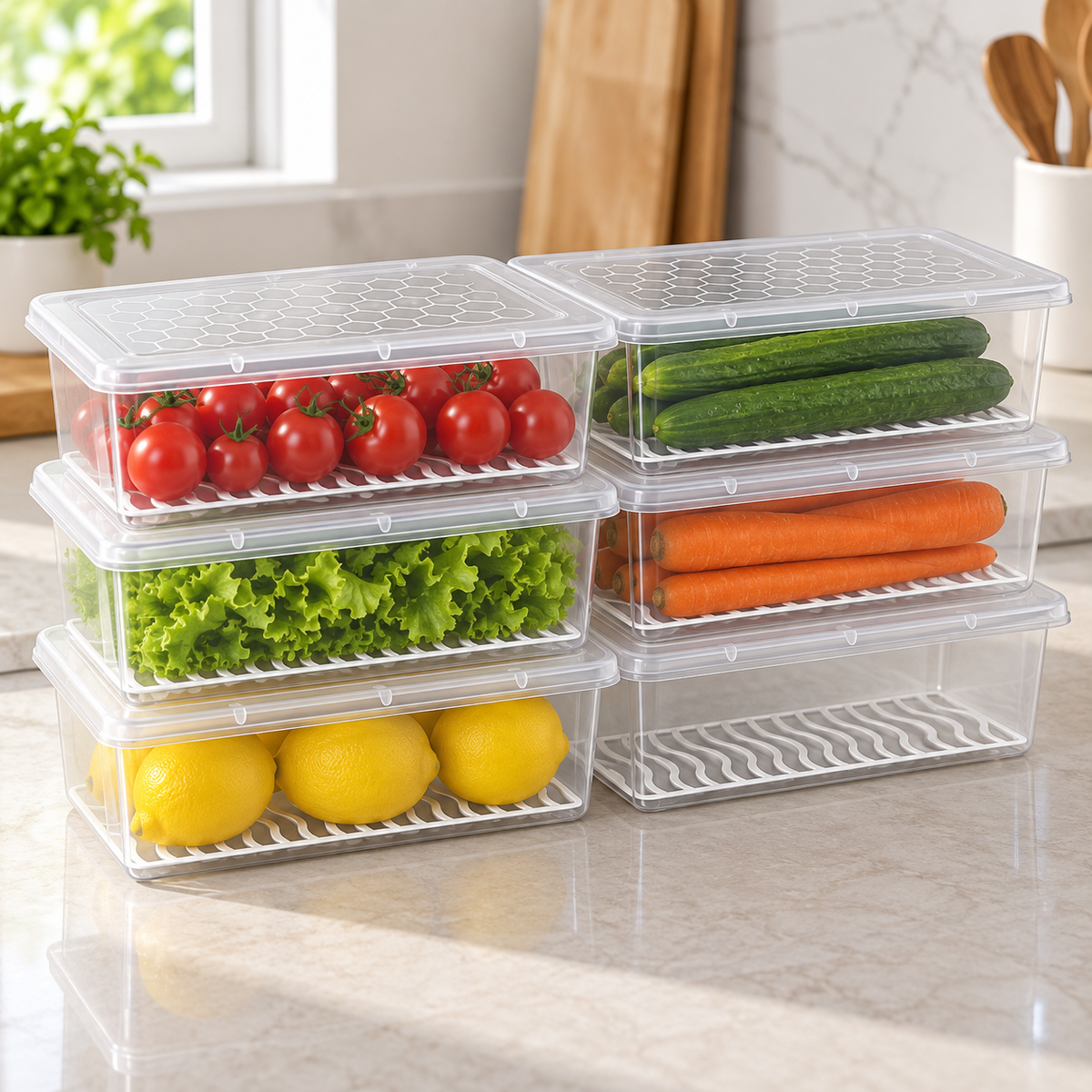 Stackable Fridge Storage Containers for vertical shelf space