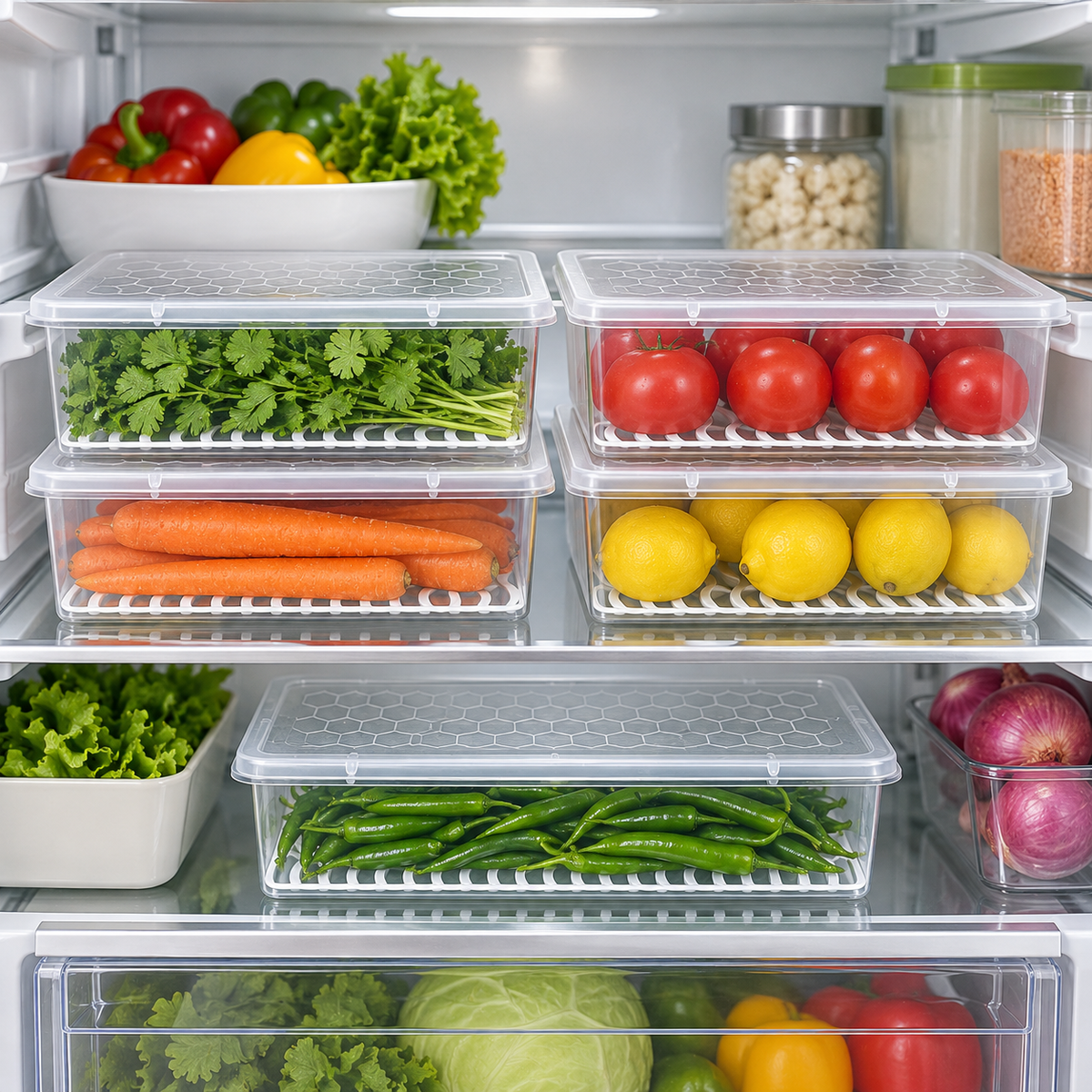 Organised fridge shelf using Fridge Storage Containers